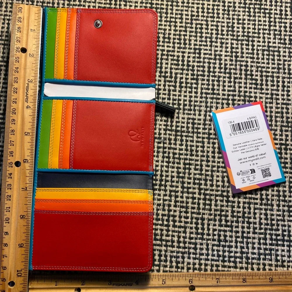 Mywalit Trifold Wallet Rainbow RFID Leather Black Blue 106-4 Unisex OS Black